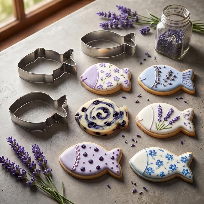 6 Pcs Fish Cookie Cutter Set Sturdy Fish Cookie Cutters Molds Set Food Grade Non-Stick Baking Mould for Kids