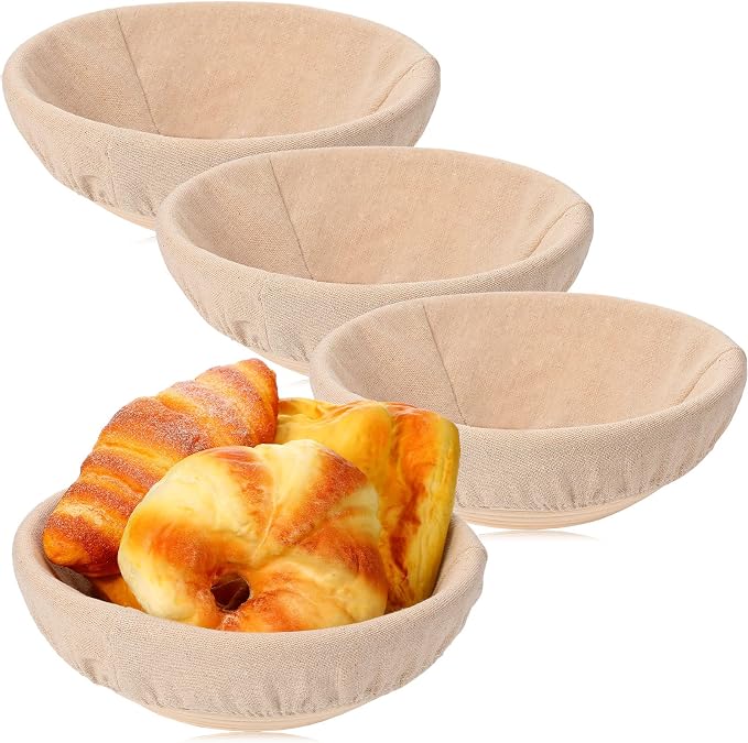 Nuogo 5 Pack Banneton Bread Proofing Basket 8.5 Inch Round Sourdough Proofing Basket Bowl with Liners and Scatters for Home Making Bread Bakers Baking