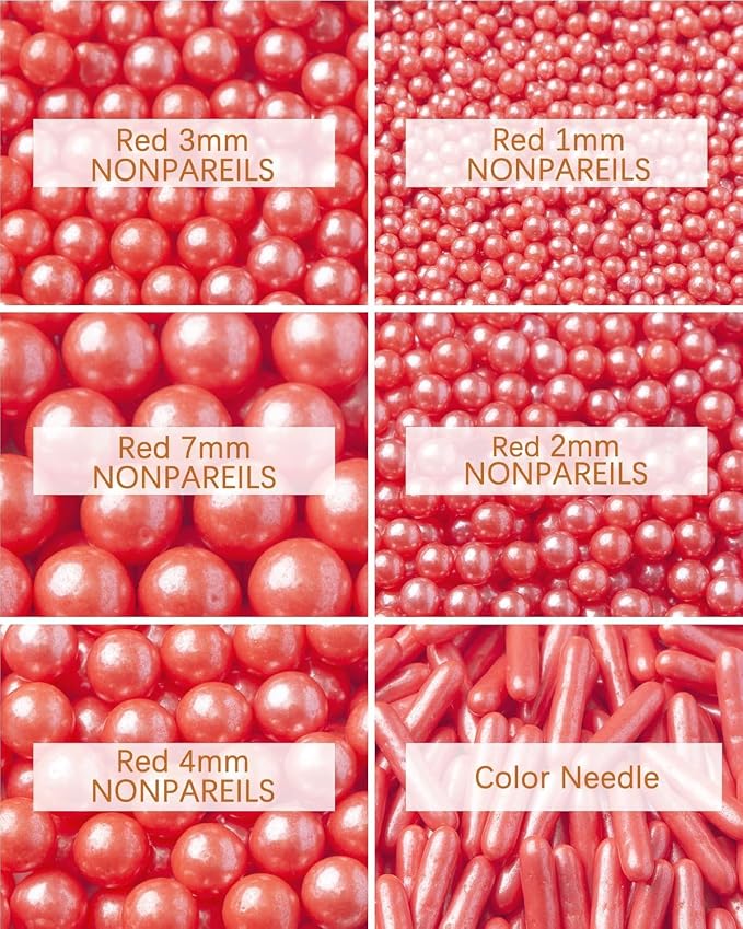 Red Edible Baking Sprinkles 10.8oz, Sugar Confetti, Nonpareils & Sugar Pearls, Patriotic Cake, Cupcake, Cookie & Ice Cream Dessert Decorations