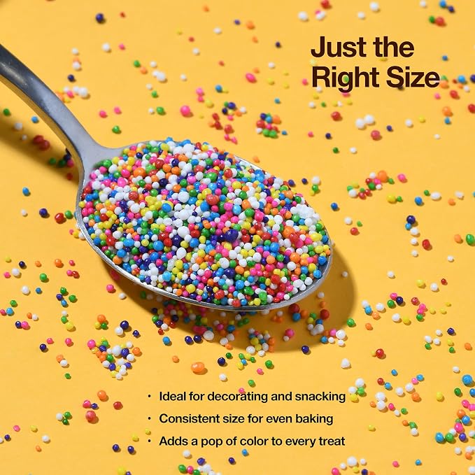 Rainbow Nonpareils Sprinkles 10 oz – Kosher Mini Round Sprinkles for Baking, Cupcakes, Cookies, Cakes & Ice Cream Decorations