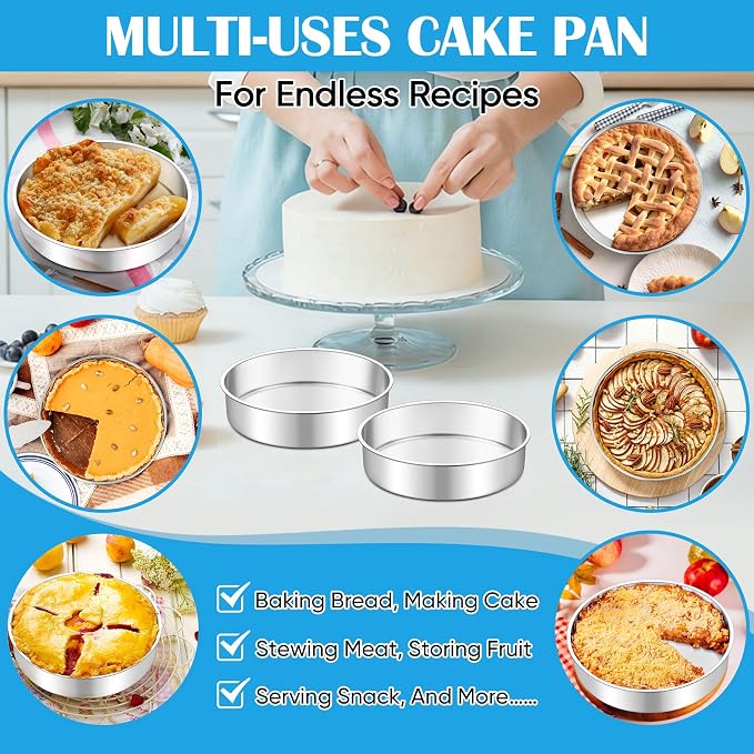 TeamFar 7 Inch Cake Pan, Stainless Steel Round Layer Cake Baking Pan Tin for Birthday Wedding, Non-Toxic & Heavy-Duty, Mirror Finish & Leak Proof, Oven & Dishwasher Safe