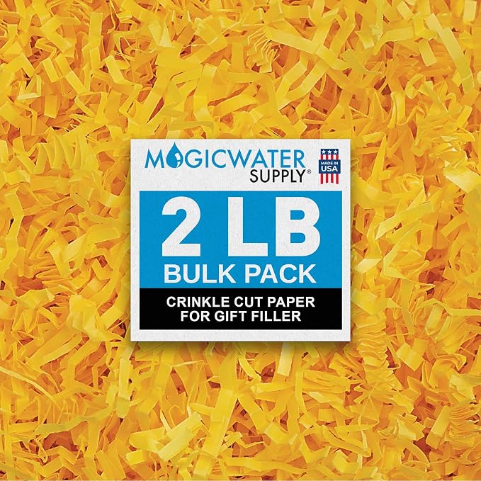 MagicWater Crinkle Cut Paper for Gift Baskets - 2LB - Yellow - Perfect for Shredded Paper Filler, Basket Filler, Gift Boxes, Bridesmaid Gifts, Christmas Stuffers & More – Ideal for All Occasions