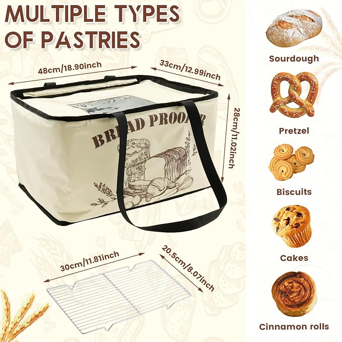 Oxford Cloth Bread Proofing Box, Even Heating Foldable Dough Proofer with Shelf Dough Proofer Box Precise Control Dough Fermentation Chamber Space Saving with Adjustable Temperature & Timer Controller