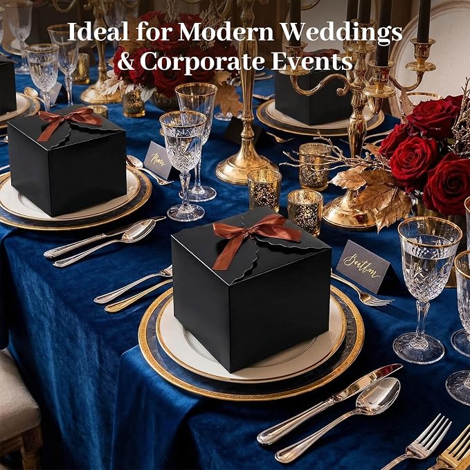 VGOODALL 10PCS Gift Candy Boxes, Black Treat Box with Ribbon Paper Candy Boxes for Wedding Cookie Chocolates Small Gifts