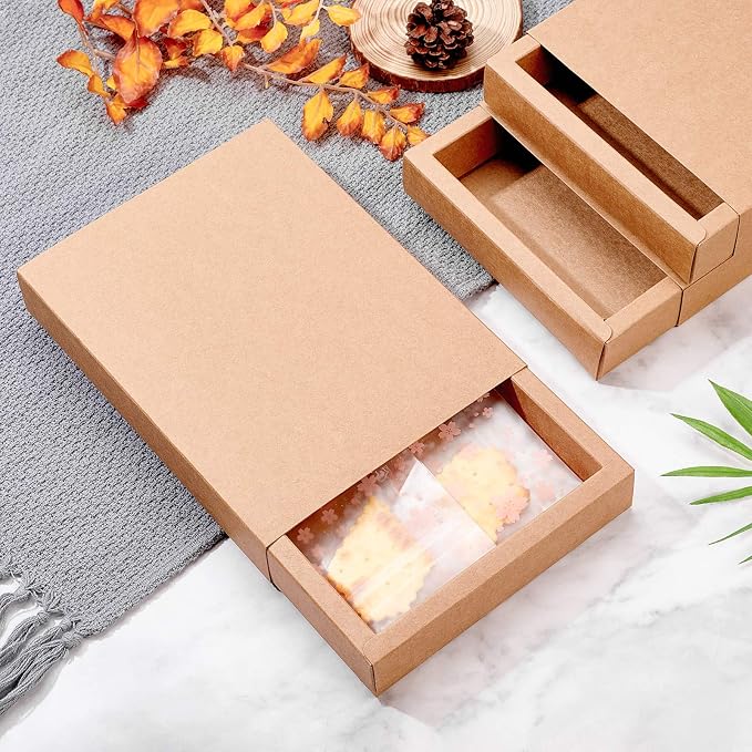 BENECREAT 10 Pack 7.8x6x1.2 Inch Large Kraft Treat Box Paper Drawer Candy Box for Small Dessert, Candy, Mini Soaps and Other Party Favors