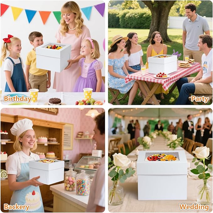 20 Packs Cake Box 8 inch with Cake Board and Clear Windows (10 Pcs Box + 10 Pcs Board) Disposable Cake Containers Bakery Take Out Container Cake Carrier for Cookies Pies (8x8x8inch)