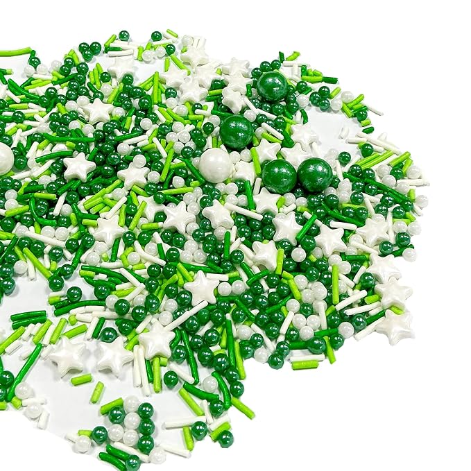 Green and White Pearl Jimmies Sprinkles for Cake Decorating Edible Star Sugar Pearls Patrick's Day Sprinkles Valentines Halloween Cake Cookie Cupcake and Cake Topper Decorations