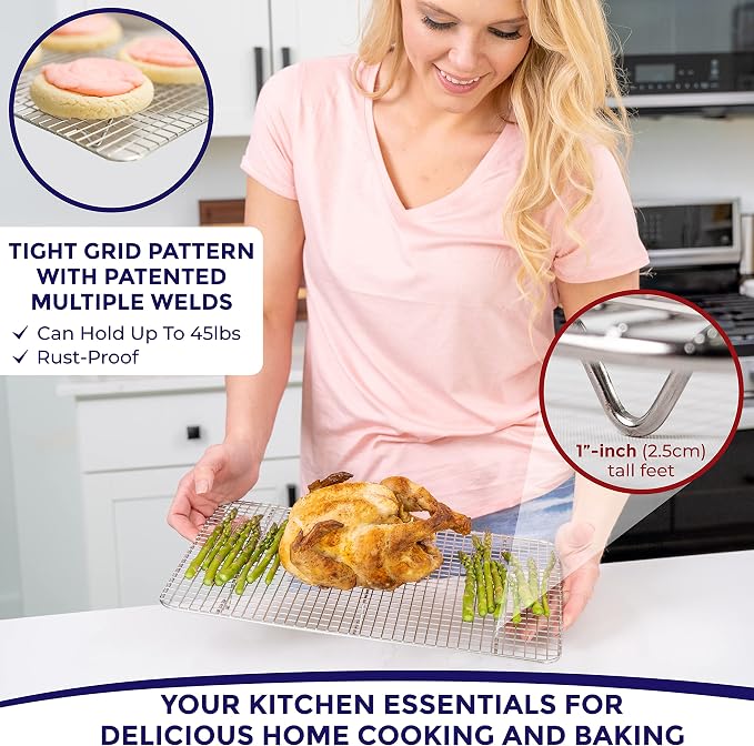 KITCHENATICS Jelly Roll Cooling Rack for Baking, Heavy-Duty Stainless Steel Baking Rack, Oven Safe Rack for Cooking, Food-Safe Bacon Rack, Cookie Cooling Rack Fits Jelly Roll Sheet Pan 10" x15" IN
