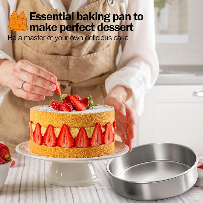 8 Inch Cake Pan Set of 2, Stainless Steel Baking Pan Round Cake Mold for Layered Cakes, No Coating Smash Cake Pans Cake Mold, Mirror Finish Dishwasher Safe Cake Pans Sets for Baking