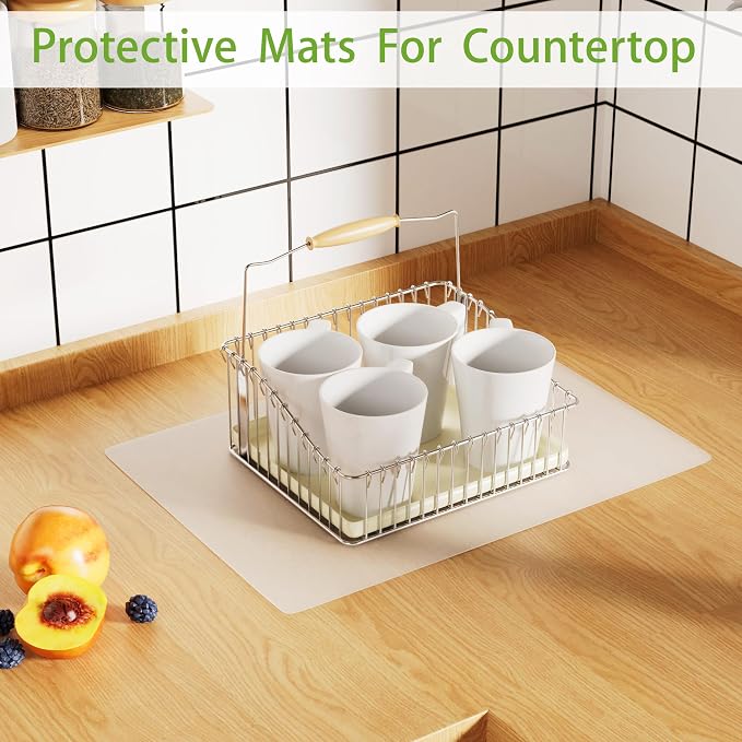 4 Pack Silicone Mats for Kitchen Counter: Translucent 10.24 x 14.2 inch (1 MM Thick) - Non-Slip Countertop Protector Liner - Heat Resistant Non-Stick Baking Mat for Pastry