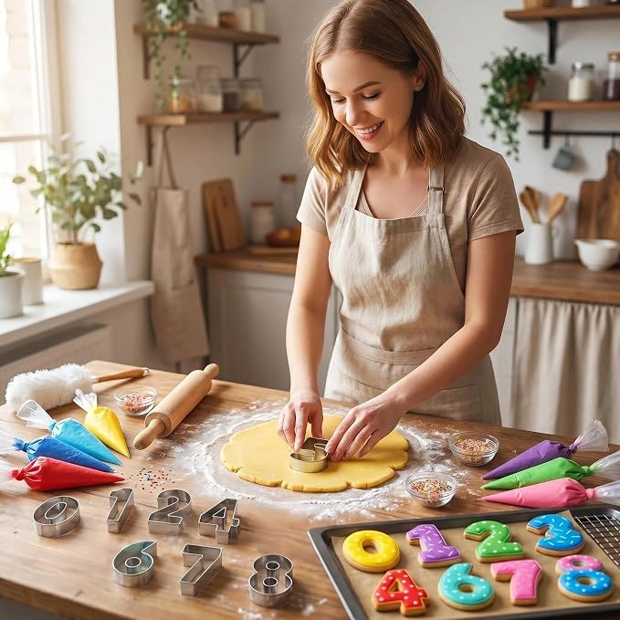 Number Cookie Cutters Set (3 Inch) - Birthday Numbers 0-9 (6 Reverses to 9) - for Baking, Fondant, Biscuits, and Kids' Lunch Sandwiches. 9 Pieces.