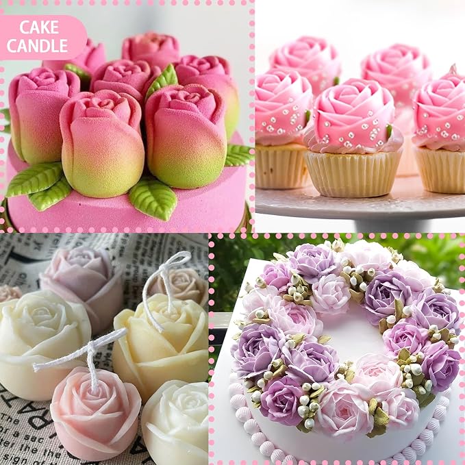 Rose Cake Pop Mold Kit 2 Pack Rose Lollipop Mold Flower Sucker Molds Flower Lollipop Baking Molds Tray with 300pcs Lollypop Sucker Sticks and Bags for Chocolate Jelly Hard Candy Cake Cupcake