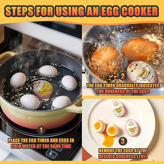 FOREV Egg Timer for Hard Boiled Eggs Soft Boiled Color Changing Indicator Tells When Eggs are Ready, Yellow 2pcs