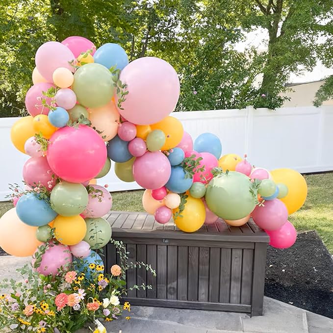 Spring Balloons Garland Arch Kit, 122Pcs Flower Pink Green Yellow Balloons, Purple Blue Hot Pink Beige Balloons For Boho Modern Wildflower Shower Baby In Bloom Birthday Spring Garden Party Decorations