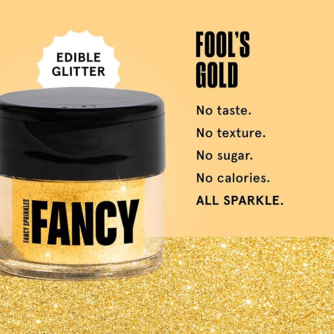 Fancy Sprinkles Fool's Gold Edible Glitter | Luster Dust for Drinks, Cocktails & Cake Decorating | Vegan, Gluten Free, Non-GMO | Made in USA | 4gm