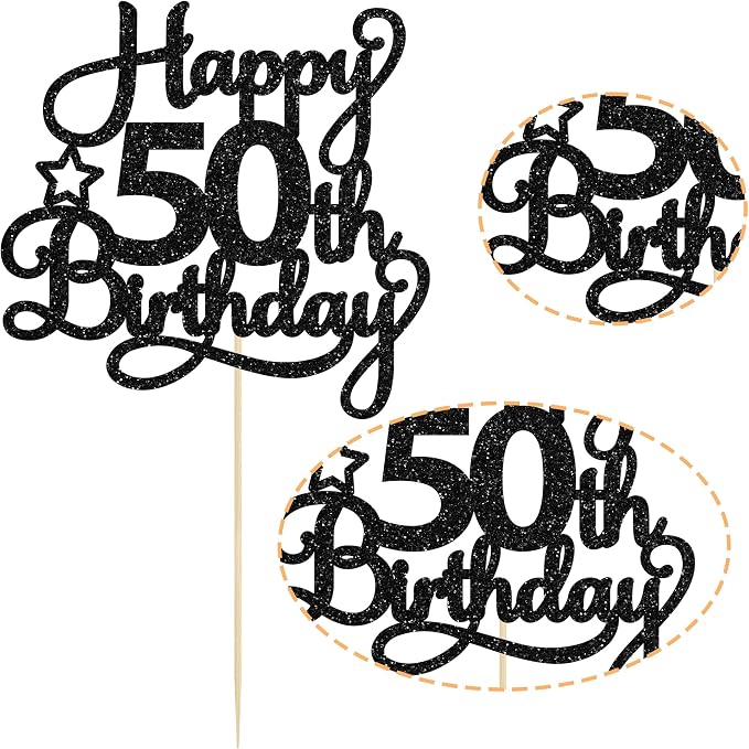 1 Pack Happy 50th Birthday Cake Topper Black Glitter 50 & Fabulous Cheers to 50 Years Old 50th Birthday Cake Pick for Celebrating 50th Birthday Anniversary Party Cake Decorations Supplies