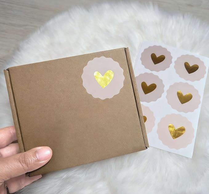 120 Pcs Gold Foil Love Stickers, 2 inch Wavy Edge Seals Decals Circular | gold foil love stickers for handmade packaging, envelopes, gift boxes, mailers, wedding invitation and party favors.