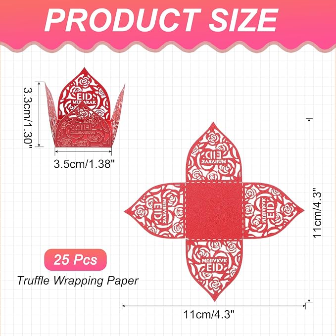 uxcell 25 PCS Truffle Wrappers 0.43x0.43 Inch Square Cupcake Liners Baking Wrappers Hollow Out Paper Dessert Cups for Wedding Birthday Red