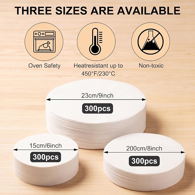 Reallnaive 900 Pcs Parchment Paper Rounds 6, 8, 9 Inch Non Stick Baking and Unbleached Parchment Circles for Baking Round Sheets Liners, Toaster Oven Round Cake Springform Pan(White)