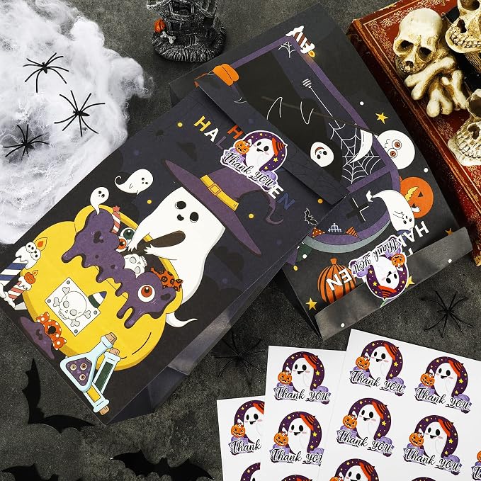 Whaline 225Pcs Halloween Stickers Funny Small Business Thank You Sticker Cute Ghost Stickers for Halloween Envelopes Sealing Goodie Treat Bags Party Gift Favors Box Cards Decoration
