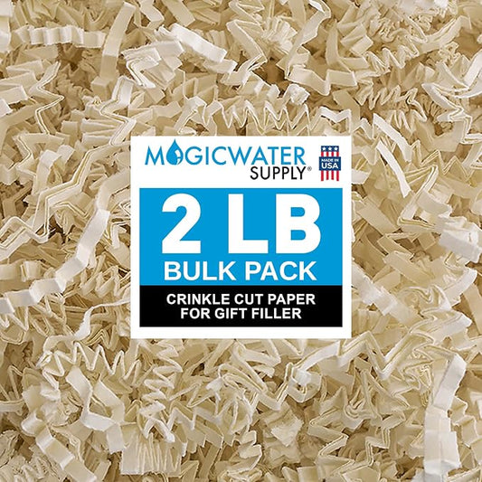 MagicWater Crinkle Cut Paper for Gift Baskets - 2LB - Light Ivory - Perfect for Shredded Paper Filler, Basket Filler, Gift Boxes, Bridesmaid Gifts, Christmas Stuffers & More – Ideal for All Occasions