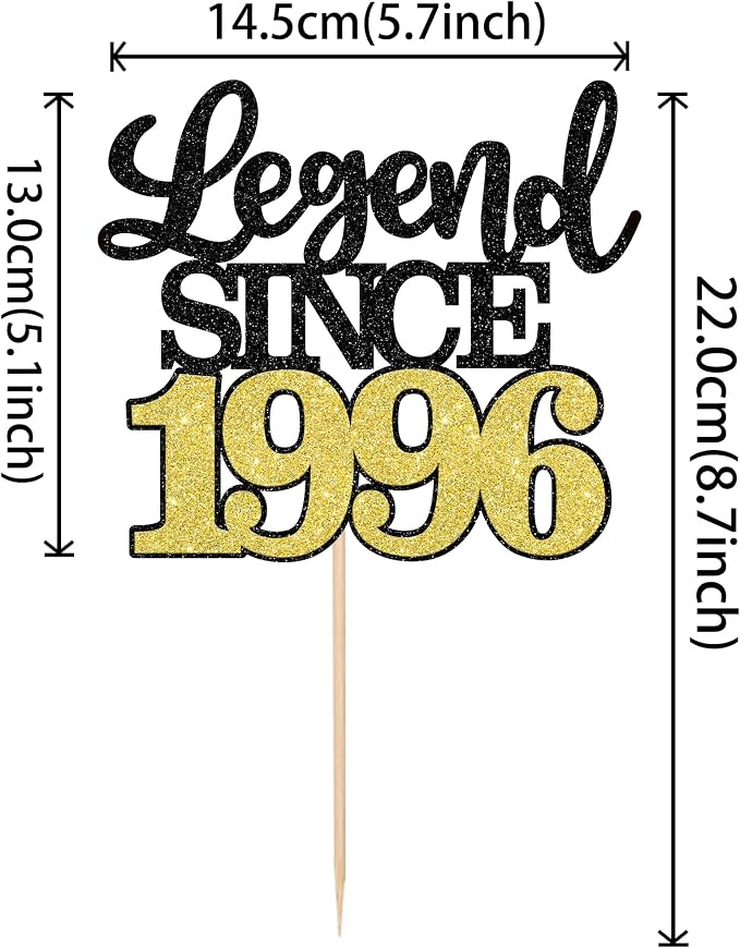1 PCS Legend Since 1996 Cake Topper Black Gold Glitter Thirty Happy 30th Birthday Cake Pick Cheers to 30 Years Cake Decoration for 30th Birthday Wedding Anniversary Party Decorations Supplies
