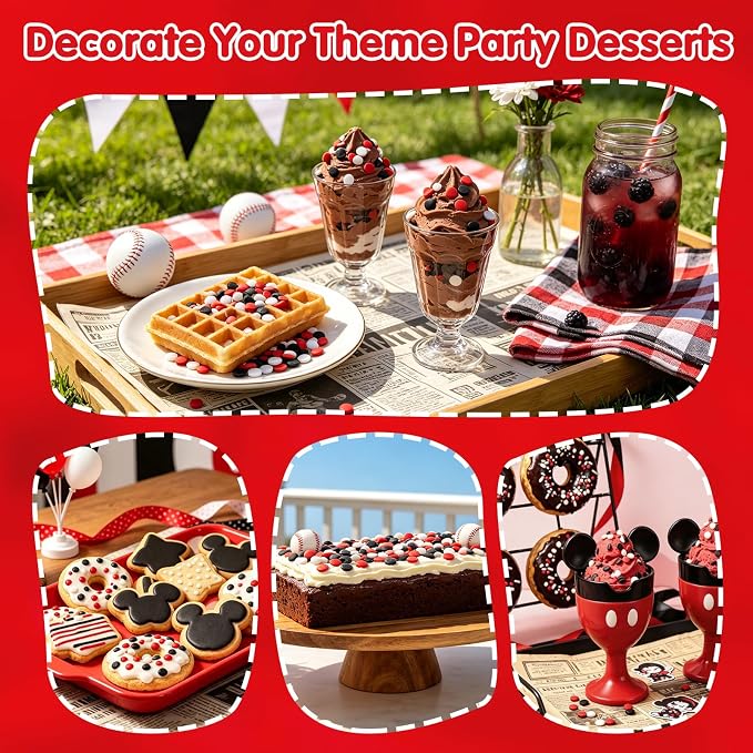 Edible Red Black White Round Confetti Sprinkles 130g/4.58oz,Flat Edible Sugar Confetti for Cake Cupcake Cookie Ice Cream Decorating,Resealable Storage Bag,Ideal for Mickey Themed Kids Birthday,Cartoon Party,Children Carnival,Baby Shower,Holiday Dessert...