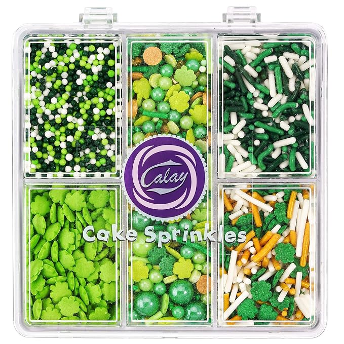 Green Sprinkles for Cake Decorating, ST Patricks Day Spring Sprinkles Mix with Shamrock Clover Jimmies Nonpareils for Ice Cream Cupcakes Baking Cookies Cake Topping