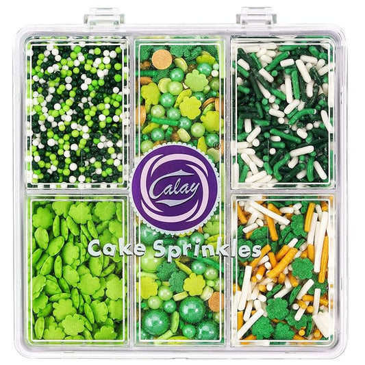 Green Sprinkles for Cake Decorating, ST Patricks Day Spring Sprinkles Mix with Shamrock Clover Jimmies Nonpareils for Ice Cream Cupcakes Baking Cookies Cake Topping
