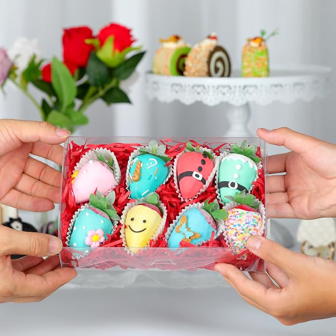 RomanticBaking 20PCS 8x5x2 Inch Full Clear Chocolate Covered Strawberries Boxes Bakery Boxes Cookies Boxes Cakesickle Boxes Dessert Boxes Donut Boxes