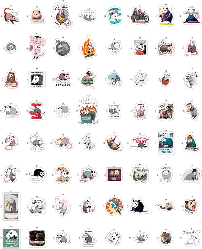 100Pcs Possum Stickers, Opossum Stickers - Possum Gifts - Opossum Party Decoration, Favors - Gift for Women & Men
