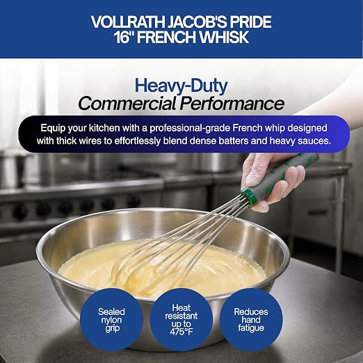 Vollrath 47093 Jacob's Pride 16" French Whip Whisk with Nylon Handle, Stainless Steel, NSF, Silver