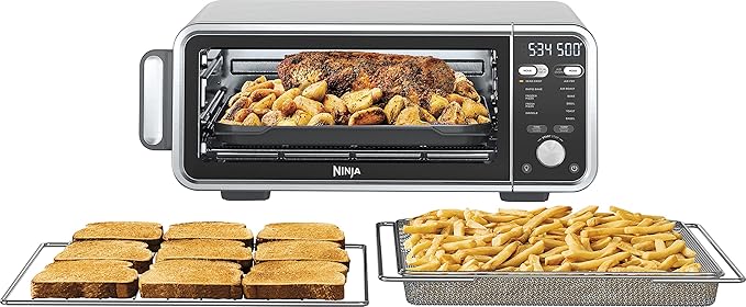 Ninja FT301 Dual Heat Air Fry Countertop 11-in-1 Convection Toaster Oven with Extended Height, XL Capacity, Flip Up & Away Capability for Storage Space, Silver (Renewed)