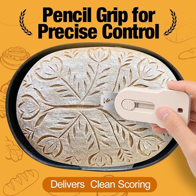 PinCute Extractable Bread Lame Sourdough Scoring Tool, 2PCS Upgraded Bread Scoring Tool Fingertip Bread Sourdough Scorer Knife Cutter for Bread Baking Includes 10 Razor Blade & Patterns Booklet