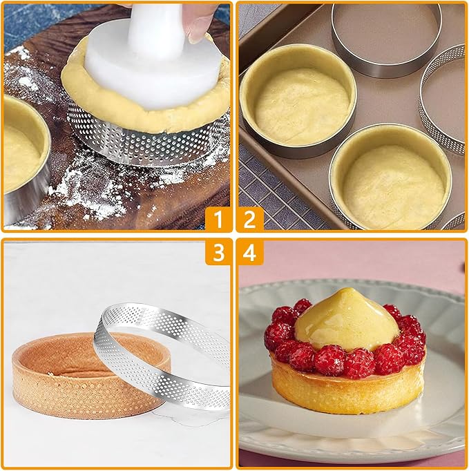 Aringfes10 Pcs 4 Inch 304 Stainless Steel Tart Ring, Heat-Resistant Perforated Cake Mousse Ring, Round Ring Baking Doughnut Tools (10cm)