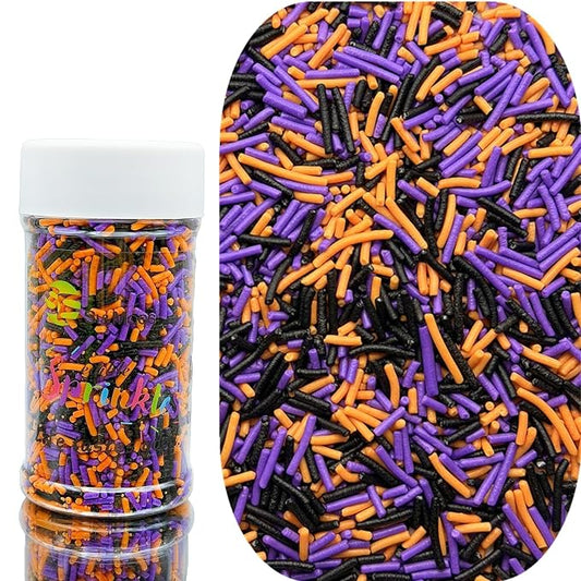 SE Si&Moos Black Purple and Orange Jimmies Sprinkles Black and Purple Halloween Sprinkles for Cake Decorating Edible Crunchy Jimmies for Topping Ice Cream, Cookies, Cakes, Cupcakes, Dessert Decorating 3 OZ