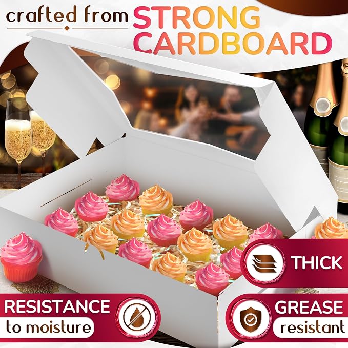 20Pcs Half-Sheet Cake Boxes 19x14x4" - White Bakery Boxes with Window, Pastry and Dessert Box Set for Holiday Desserts Gifts & Presentation, Glossy Flip Top Boxes for Cakes, Cupcakes, Cookies & Donuts