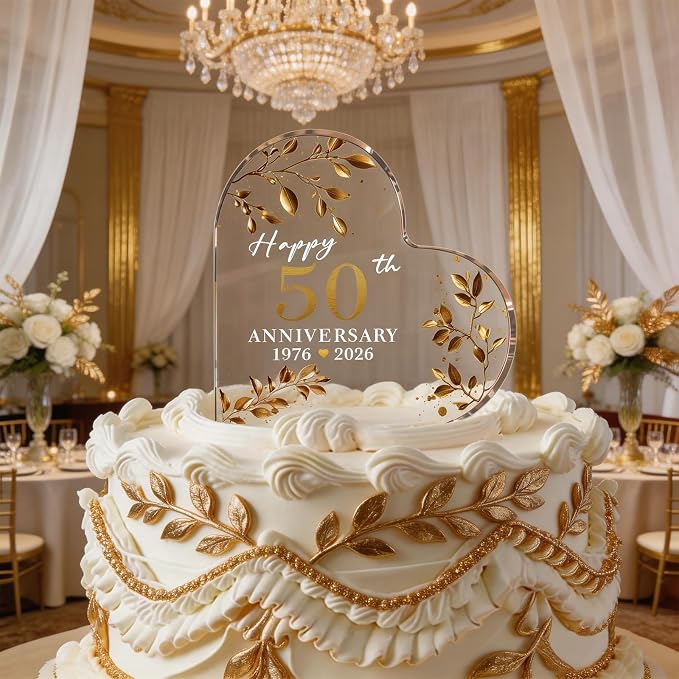 50th Wedding Anniversary Cake Topper Acrylic,50th Anniversary Decorations & Keepsake Gift for Couples (50th Anniversary-B)