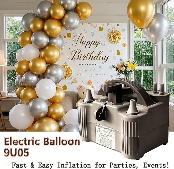 4-in-1 Electric Balloon Pump for All Balloons, Inflatables, and Sports Balls, Portable High Power Triple Inflating Ports for Latex Foil 260q Mylar Balloon