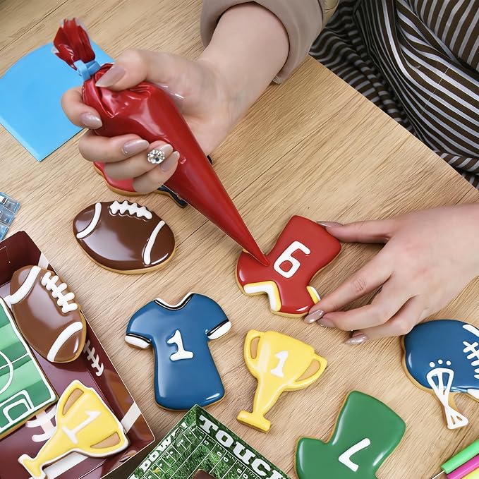 Artcome 129pcs Thickened Tipless Piping Bags Set - 100pcs Heavy-Duty Disposable Pastry Bags - 12 Silicone Ties, 12 Clips, 4 Scriber Needles & 1 Scraper - Ideal for Cookie & Cake Holiday DIY Decorating