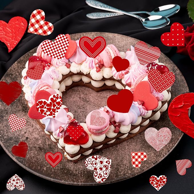 88PCS Edible Valentines Day Heart Cupcake Toppers Red Sweet Love Heart Cupcake Picks Happy Valentine's Day Heart Cake Decor for Valentine's Day Theme Party Decoration Supplies
