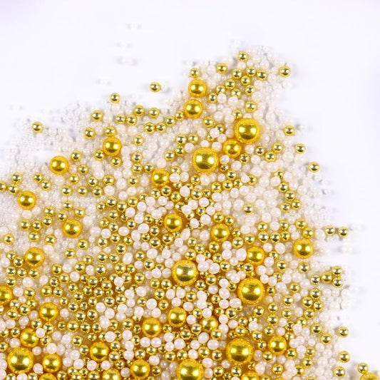 Gold Sprinkles for Cake Decorating White Pearls Sugar Metallic Sprinkles Cupcake Cookies Ice Cream Toppings 4.23 Ounces Cake Decorations Baking Perfect for Wedding New Year’S Eve Christmas Party
