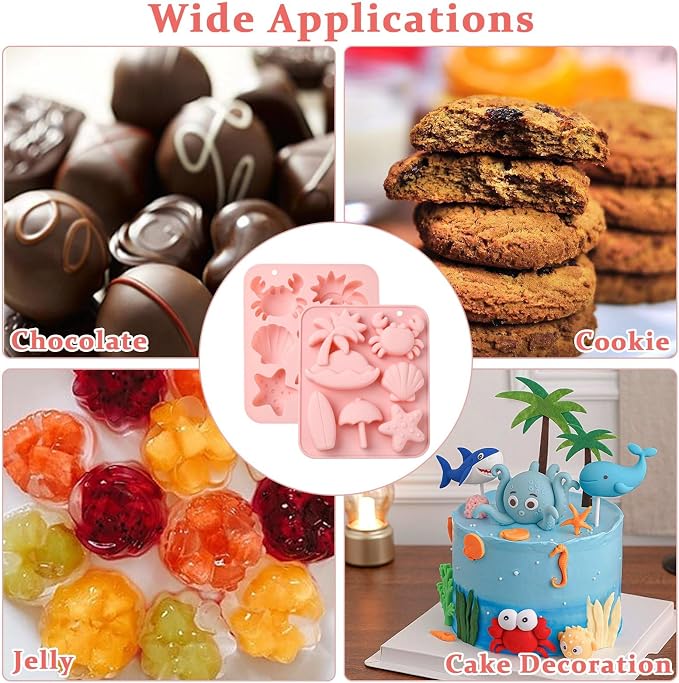 Ipotkitt 2pcs Pink Tropical Beach Themed Silicone Candy Molds Seaside Hawaii Starfish Gummy Molds for Jelly Fondant Chocolate Candy Ice Cake DIY Crafts Keto Fat Bomb