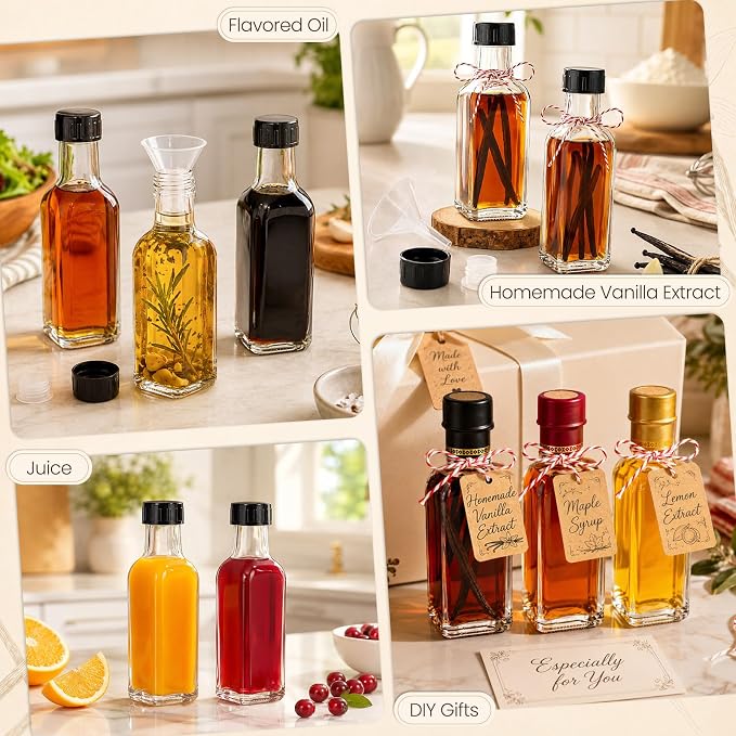 TBWIND 18 Pack 5oz Vanilla Extract Bottles with Airtight Leakproof Caps | Include Shrink Bands, Labels & Funnels; Designed for Vanilla Extract, Syrups, Tinctures, Limoncello, Oils & Gift Giving
