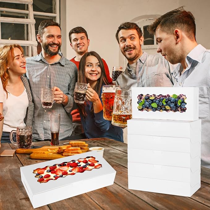 50 pcs White Cookie Box,12x5.5x2.5 Inch Bakery Boxes with Window Pies Chocolate Strawberries Muffins Biscuit Pastry Dessert Box For Packaging