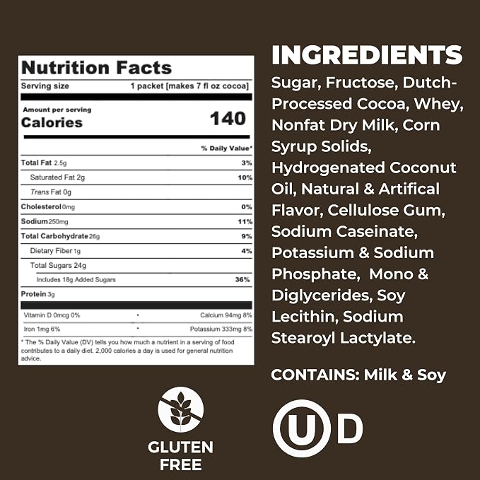 Cocoa Classics Dark Chocolate Cocoa Mix, Sweet, Smooth, Intense Dark Chocolate Flavored, Make Hot or Iced Cocoa, Gluten Free, Kosher Dairy Friendly, 1.25oz Packets (Pack of 12)