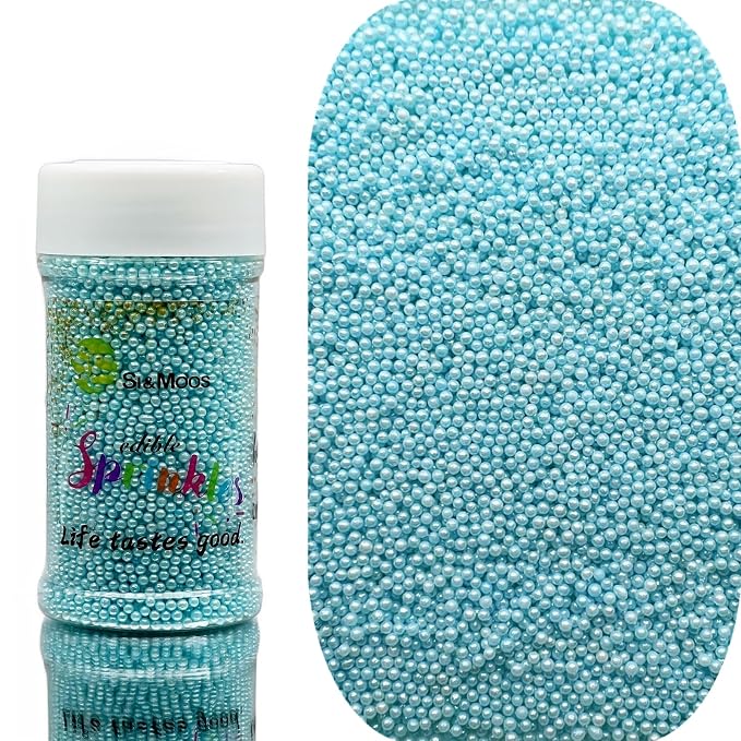 SE Si&Moos Nonpareil Sprinkles, 2mm Light Blue Mini Edible Pearls Baby Blue Sprinkles for Cake Decorating Halloween Cookie Decorations Wedding Baby Shower Party Christmas Holiday Supplies 3.5 OZ