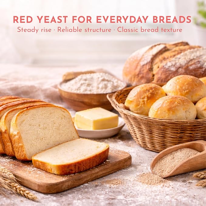 Scratch Red Instant Dry Yeast– All-Purpose Baking Yeast for Bread, Rolls, Sandwich Loaves, Pizza Dough & Bread Machines - (Red 8oz) (1 Packet)