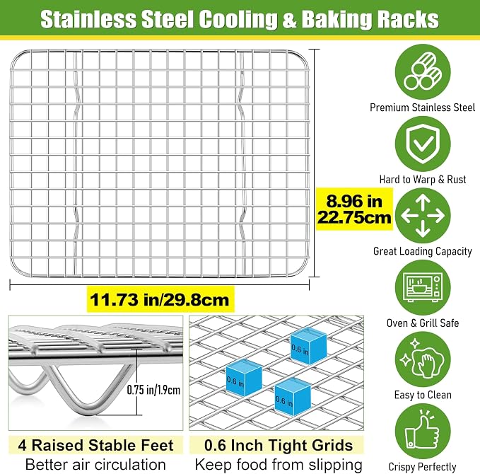 Homikit 2 Pack Cooling Rack Set, 12" x 9" Stainless Steel Baking Rack for Bacon Bread Pizza, Metal Wire Oven Racks for Cooking Roasting Fit Quarter Sheet Pan, Rust Free & Dishwasher Safe