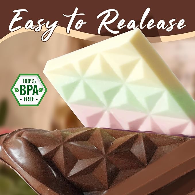 HKNMTT Chocolate Bar Mold Silicone, Large Stuffed Dubai Pistachio Deep Bar Moulds Kit 0.85 Inch Thick Big, Ideal for Homemade Making Candy Bar Bpa Free DIY Diamond Grid